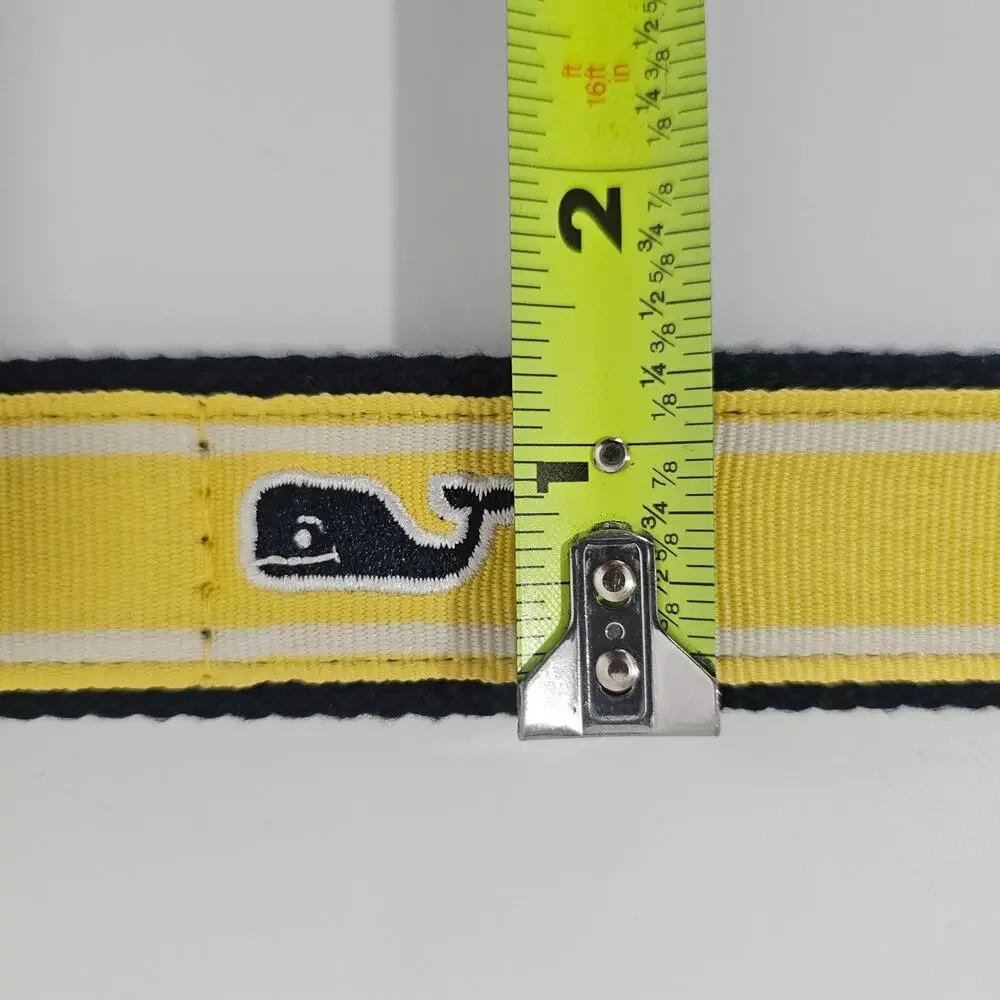 EUC Vineyard Vines Men's Preppy Yellow/White D-Ring Golf Whale Belt L